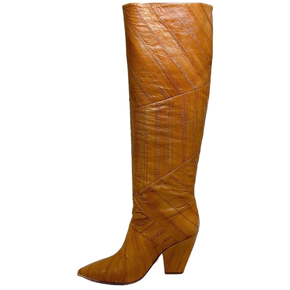 Tory Burch Lila 90mm Knee High Tan Beige Leather Tall Slouch Heeled Boot size 7 - Picture 3 of 14